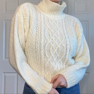 VTG Sparkle Cable Knit Turtleneck Sweater Women's Size P